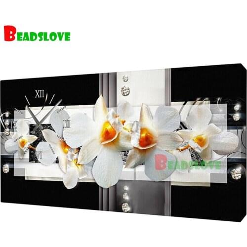 Large White Orchids Flowers 5d diy Diamond Painting cross stitch full square round diamond embroidery clock decoration B119