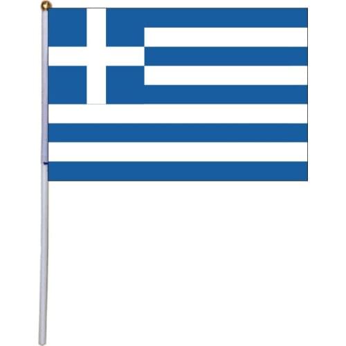 Free shipping xvggdg 100pcs 14 * 21cm Wholesale Small Greece Hand Waving National Flag Polyester Greece hand Flag