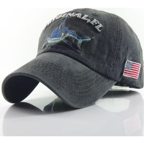 Hot sale cotton washed distressed embroidered shark coated baseball cap men and women outdoor sport casual shade snapback hat