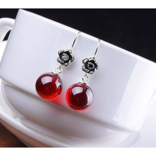 BOCAI real pure s925 silver jewelry women garnet red earrings creative rose design