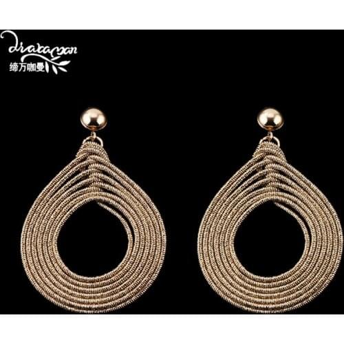 Dvacaman Large Round Dangle Drop Earrings Ethnic Handmade Layers Big Statement Earrings Indian Bridal Jewelry Ear Accessory B61