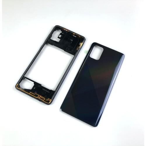 For Samsung Galaxy A71 2020 A715 A715F Housing Middle Frame Cover+Battery Back Cover Rear Cover+Adhesive+Logo