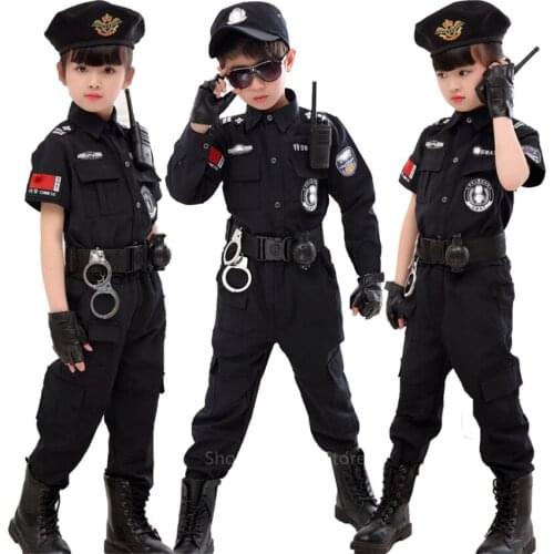 Children Traffic Special Police Halloween Carnival Party Performance Policemen Uniform Kids Army Boys Cosplay Costumes 110-160CM