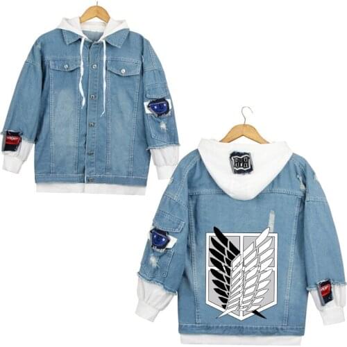 Attack on Titan Jeans Jacket Scout Regiment Cosplay Denim Jacket Autumn Hooded Sweatshirt Men Casual Outwear Coat