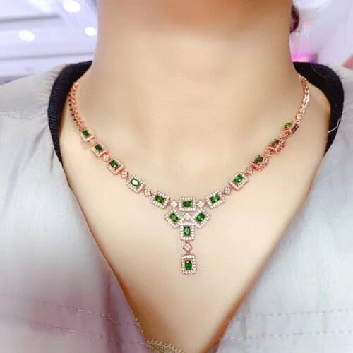 Natural Diopside pendant necklace Free shipping Natural and Real Diopside 925 sterling silver pendant