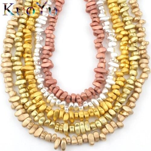 Natural Irregular Matte Golden Slivery Plated Hematite Beads Flat Loose Stone Beads For Jewelry Making Diy Fashion Bracelets 15"