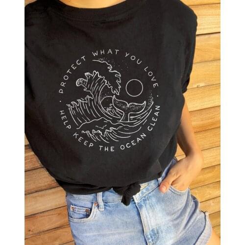 Potect What You Love T-Shirt Help Keep The Ocean Clean Graphic Tees Summer Fashion Mermaids Vintage Ocean Clean Tumble gift Tops