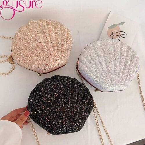 Gusure Cute Sequins Small Shell Bag Single Chain Shoulder Handbags Phone Money Pouch Crossbody Bags for Women