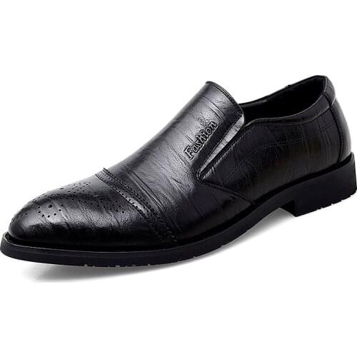 Jumpmore Derby Shoes Men Korean Business Black Leather Shoes Slip On Size 38-46