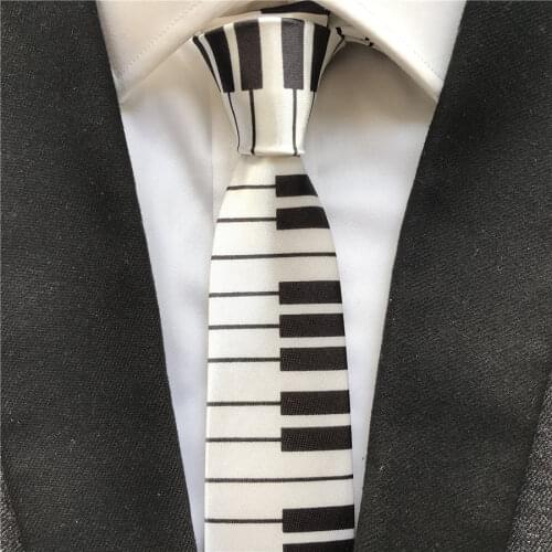 Classic Musical Ties White with Black Narrow Piano Keyboard Neckties for Adult School Children
