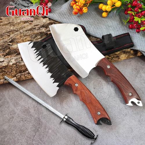Forged Butcher Knife Stainless Steel Meat Cleaver Handmade Fishing Knife Chef Slicing Knife Outdoor Cooking Cutter Hunting Knife