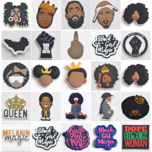 Shoes JIBZ Croc Charms Black Lives Matter PVC Shoe Charms Cartoon Portraits Shoe Accessories Croc Botton Decorations