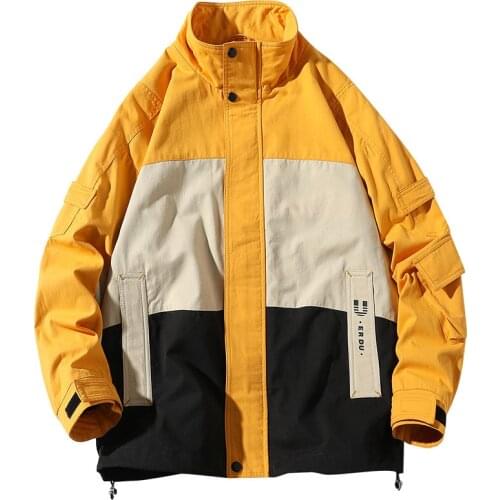 Spring autumn jacket cotton men new stand collar loose Outerwear casual patchwork zipper Coats Long Sleeve Clothing Streetwear