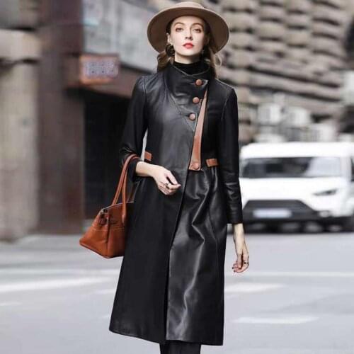 New fashion Hit Color Long Real Sheep Leather Jackets Female Locomotive Genuine Soft Sheep Leather Jackets WY157 dropship