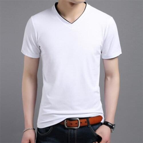 Summer Mens T-shirts Cotton Short-sleeved T-shirts Men Causal Fashion Slim V Neck T Shirts Europe S-3XL
