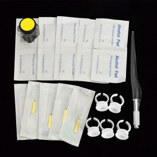 Microblading Permanent Kit, 3D Eyebrow Tattoo Manual Makeup Pen Pigment Kit Finger Ring Caps Alcohol Pad For Learner Use