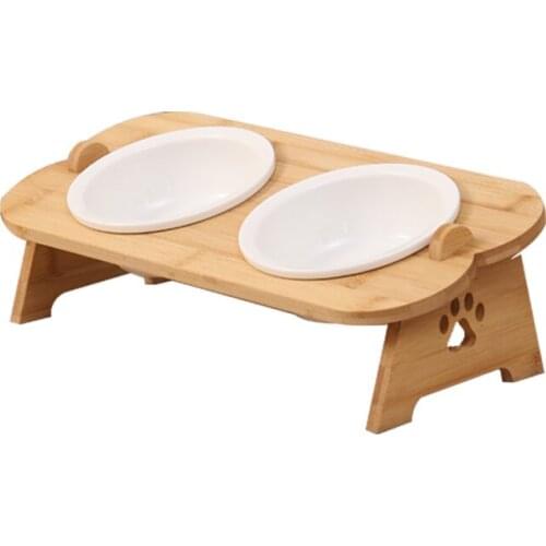 Bowls Cat Dog Feeders Bowl Ceramic Stainlerss Steel Pet Food Tableware Water Bowl Bamboo Frame Pet Supplies