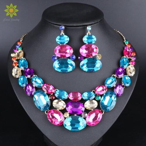 Fashion Indian Jewellery Crystal Necklace Earrings set Bridal Jewelry Sets for Brides Wedding Costume Accessories Decoration