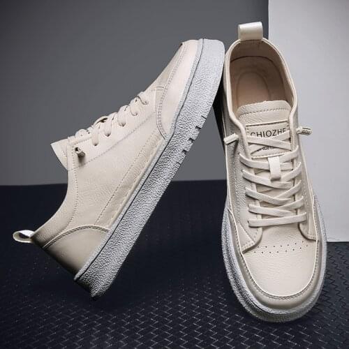 Men Shoes Handmade Trendy Sneakers Casual Breathable Fashion White Sports Leather Leisure Walk Breathable Leather School Shoes