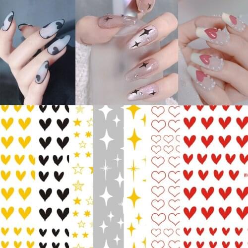 3D Nail Art Stickers Cute Black Red Heart Adhesive Nail Art Decorations Laser Gold Silver Shiny Stars Nail Decals Birthday Gifts