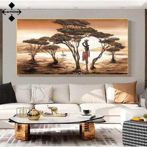 African Sunset Landscape Wall Art Canvas Paintings Classical Indigenous Women Print and Poster for Home Interior Decor Frameless