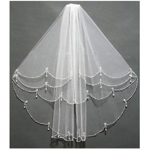 NEW 2T Elbow Beaded Edge Pearl white & ivory Bridal WEDDING Veil with comb