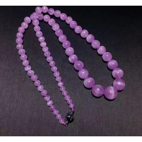 Genuine Natural Purple Kunzite Gemstone Cat Eye Necklace 5.1x13.3mm Round Beads Bracelet Chain AAAAA