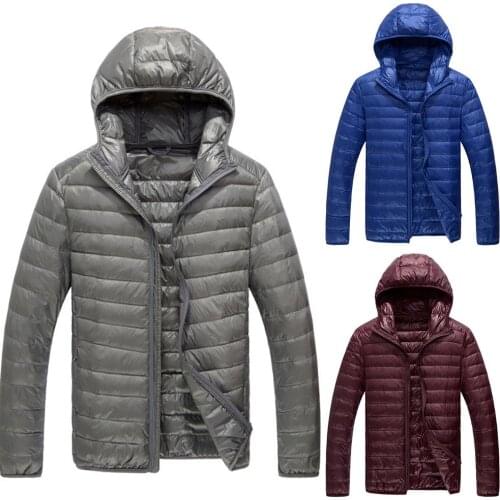 Casual Men Autumn Winter Long Sleeve Zipper Hooded Coat Light Warm Down Jacket Winter solid color warm down jacket for men