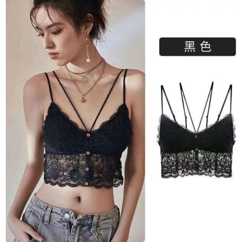 Sexy lace beauty back wrapped bra underwear button-down belt chest pad cross-beat bottom sling vest girl