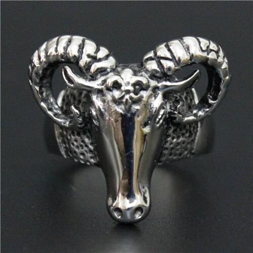 Size 8~14 Polishing Goat Head Ring 316L Stainless Steel Band Party Mens Animal Ring