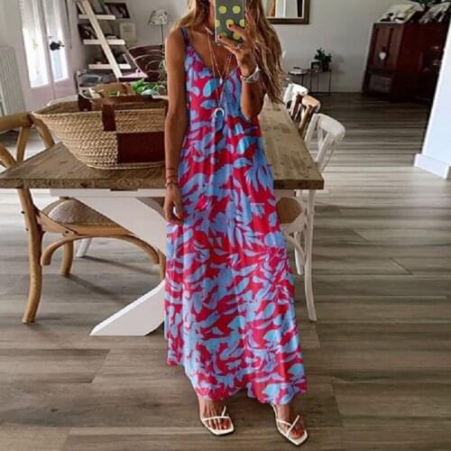 ETSTWENDY Women Maxi Dress Casual Summer 2021 Sleeveless V-neck Printed Long Dress Backless Ladies Clothing Dresses Vestidos