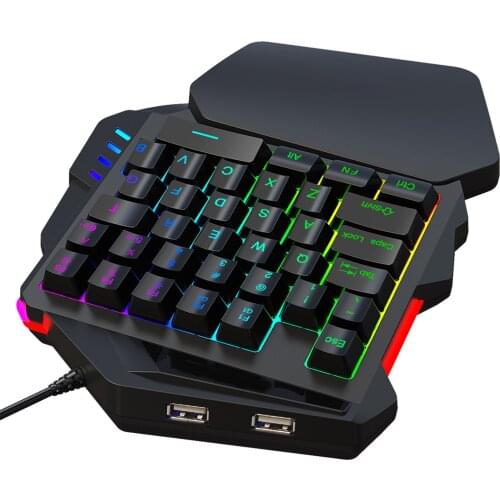 One-Handed Gaming Keyboard RGB LED Backlit 35 Keys With Wrist Rest For Game PC Computer Mac Laptop