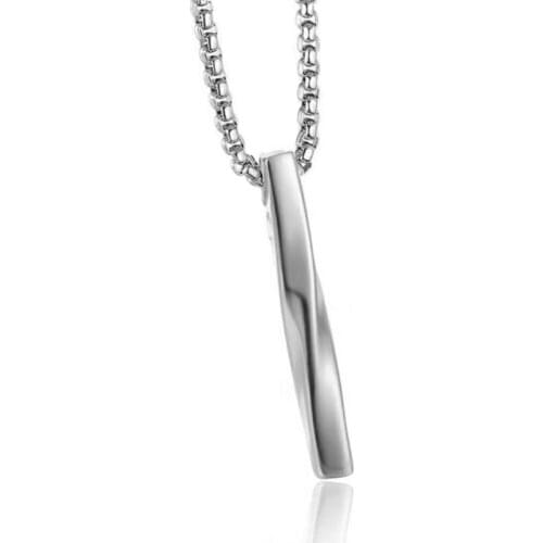 Silver Spiral Long Rectangular Pendant Necklace Fashion Men Trendy Simple Stainless Steel Chain Necklace Jewelry Minimalist