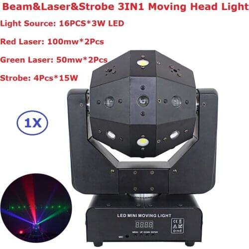 Strobe & Beam & Laser 3IN1 LED Moving Head Lights 16X3W RGBW Single Color LED Moving Head Beam Lights With 16/18 DMX Channels