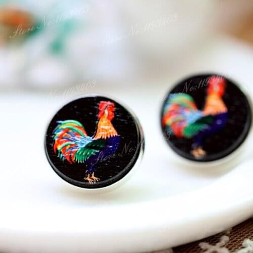 Unique 3D Chook Embossed 16mm Round Coloured Drawing pattern Laser Cut wood Cabochon DIY for Rings, Earring,Brooch,Necklace