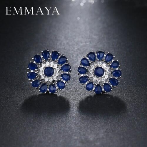 EMMAYA Vintage Stud Earrings Cz Jewelry Pierecing Wedding Earrings With Blue Crystal Brinco Para Noivas