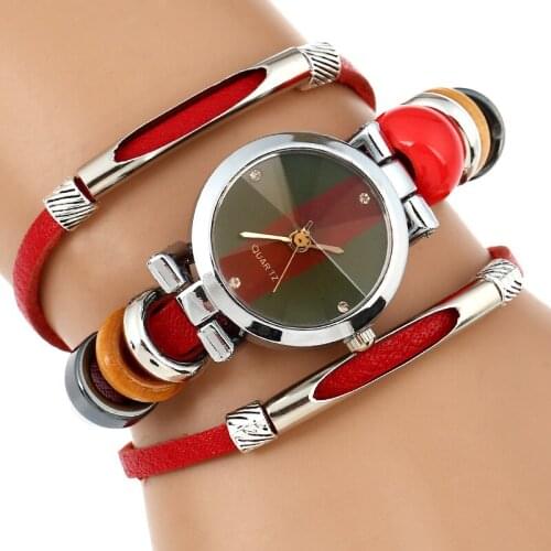 Gnova Platinum Italy Women Fashion Watch Top Genuine Leather Wristwatch Strap Geneva Style Red Blood Coral Quartz Femme Clock