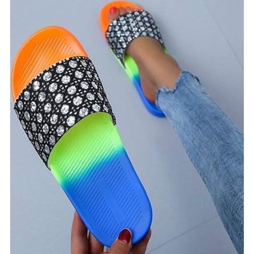Women Slippers Rainbow Rhinestones Platform Female Beach Flip Flop Outdoor Casual Serpentine Woman Slides Large Size 43 Mujer