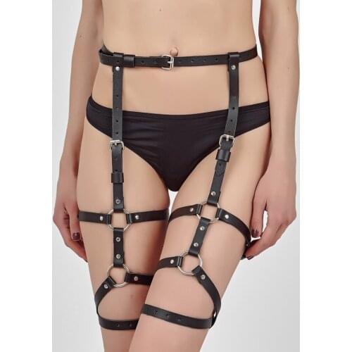 Harajuku lingerie sexy hot erotic harness belts bondage lingerie suspender belt gothic punk style pu leather harness leg garters