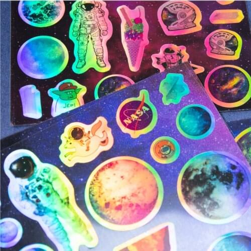 1 Sheet Starry Astronaut Space Dream Laser Glitter Decorative Sticker Dairy Handbook Decoration