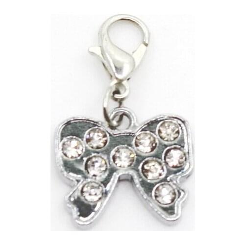 Hot Selling 10pcs/lot Bowknot Crystal Dangle Charms Lobster Clasp DIY Bracelet Necklace Pendants Jewelry Hanging Charm