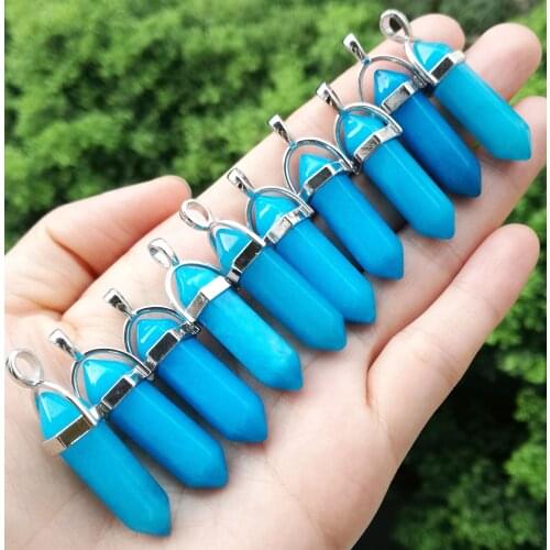 10pcs Blue Jade stone Hexagon Point Pendant Chakra Reiki Healing Amulet Wholesale