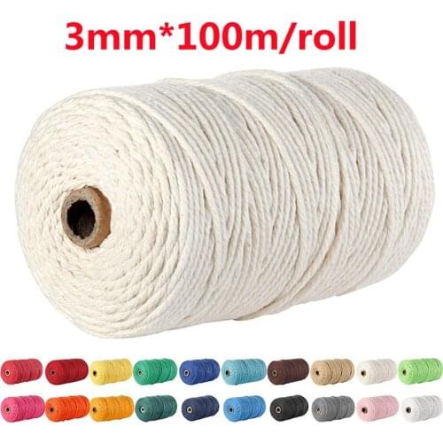 3mm*100m 100% Cotton Rope Colorful Twine Macrame Cord String Thread For Party Wedding Decoration Accessory DIY Cotton Cord