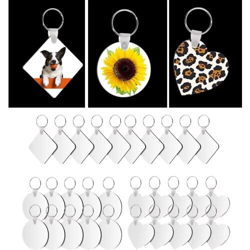 30Pc DIY Sublimation MDF Key Rings Double Printable Blank Key Chain Heat Transfer Keychain for Crafts Jewelry Making