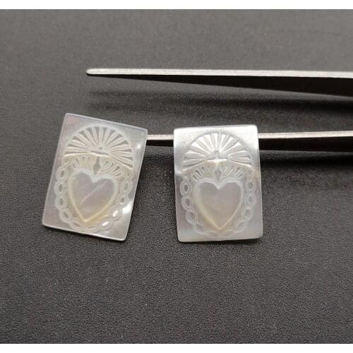 30pcs/lot 12x16mm Natural Rectangle Sacred Heart Mother of Pearl Shell for DIY Jewelry Sacred Heart Mother Pearl