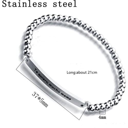 4mm Elastic Bangles with Charms Spanish Te Quiero Mucho Mama Bend Steel Bracelet Steel Beads Stainless Steel Bracelet