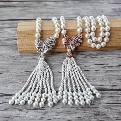 4Pcs hollow out butterfly charm Pendant zircon CZ Micro pave,Shell Pearl Beads tassels Chain Women Jewelry Necklace N525