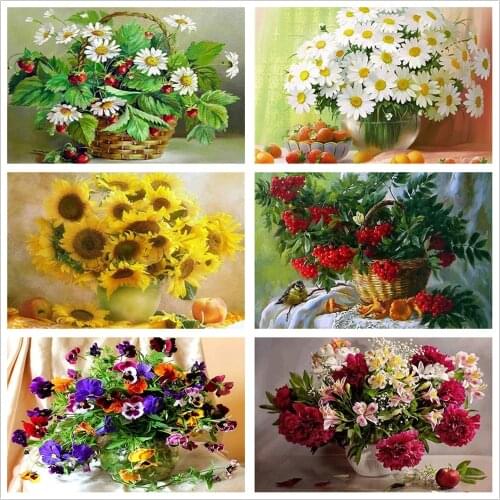 5D DIY Diamond Painting Flower Full Square/Round Drill Embroidery Vase Rose Rhinestone Mosaic Cross Stitch Home Decorative