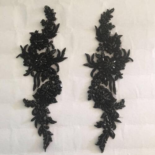 2020 black heavy bead applique, handmade bugle bead applique, deluxe bead florals applique for haute couture