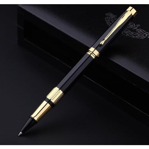 Free Shipping luxury black gift box roller pen golden clip full metal gel pen heavy feel good quality get 3 refills free